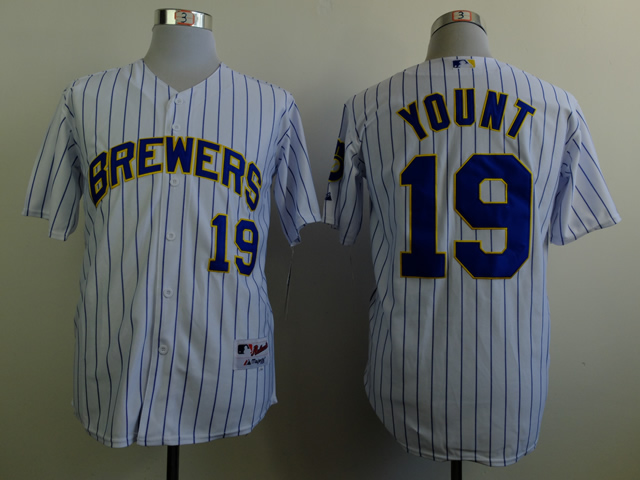 Men Milwaukee Brewers #19 Yount White MLB Jerseys